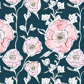 The Pink floral flowers with blue navy background