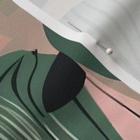 Pink, green, black retro bark cloth inspired, organic abstract, 24 inch repeat