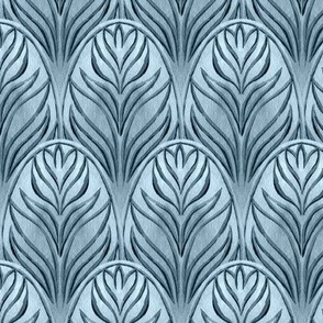 Watercolor Flower Petal Scallop Damask in French Blue - Coordinate
