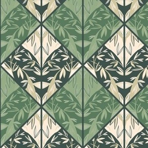 Leafy Tiles with Dark Green Grout