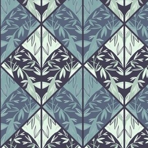 Leafy Tiles in Muted Blue and Mint