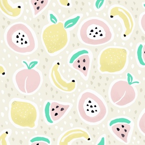 [large] Tropical Fruit Salad Fun - pastel yellow, pink and mint - tossed