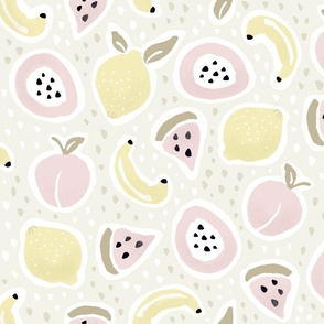 [large] Fruit Salad Fun - butter yellow and piglet pink