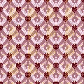 Textured Abstract Mosaic Tiles in Maroon, Mauve, and Marigold