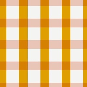 Ochre yellow and soft pink gingham 1
