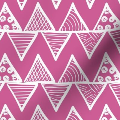 Bigger Scale Tribal Triangle ZigZag Stripes White on Peony Pink