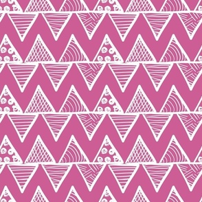 Bigger Scale Tribal Triangle ZigZag Stripes White on Peony Pink