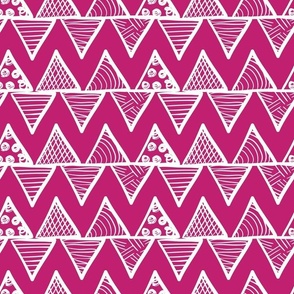 Bigger Scale Tribal Triangle ZigZag Stripes White on Bubblegum Pink
