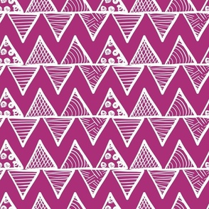 Bigger Scale Tribal Triangle ZigZag Stripes White on Berry Pink