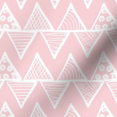 Bigger Scale Tribal Triangle ZigZag Stripes White on Cotton Candy Pink