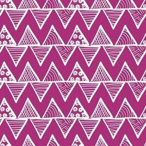 Smaller Scale Tribal Triangle ZigZag Stripes White on Berry Pink 