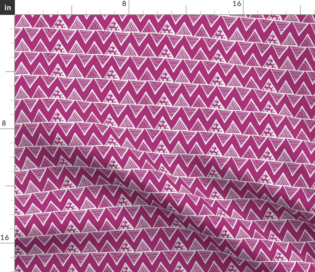 Smaller Scale Tribal Triangle ZigZag Stripes White on Berry Pink 
