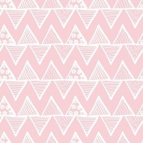 Smaller Scale Tribal Triangle ZigZag Stripes White on Cotton Candy Pink
