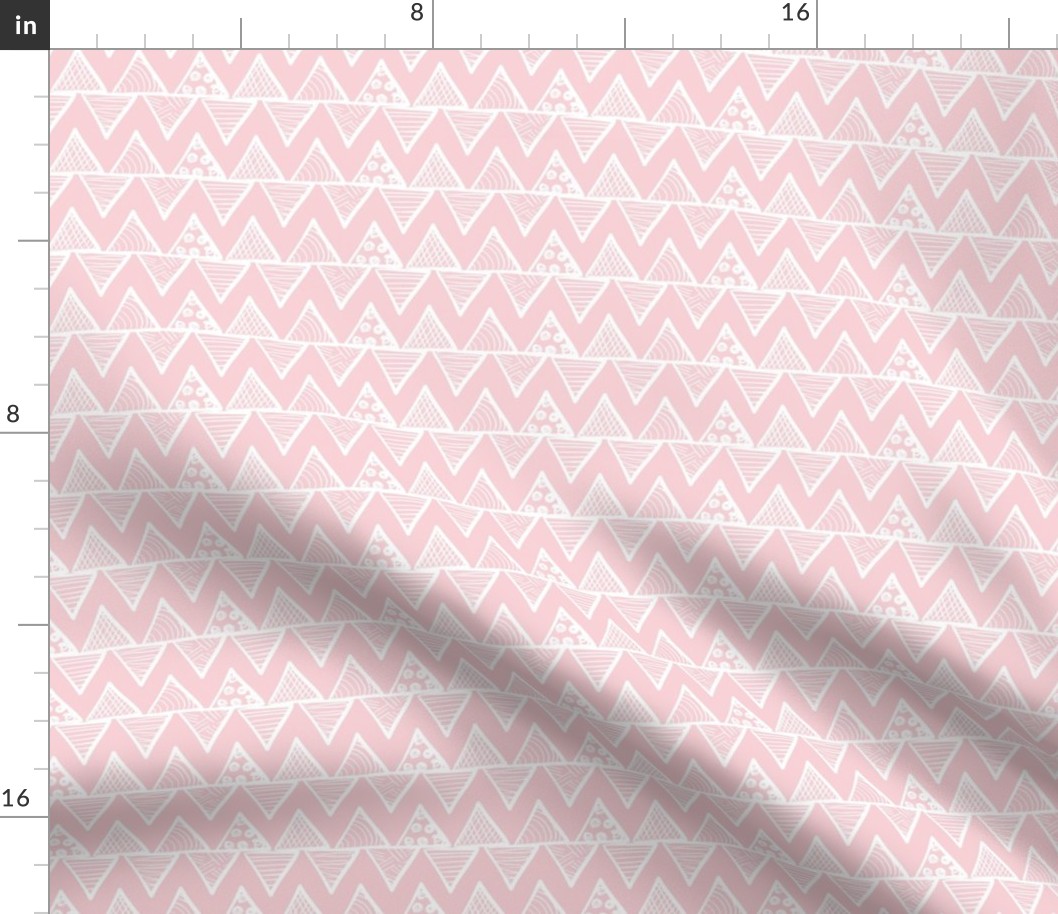 Smaller Scale Tribal Triangle ZigZag Stripes White on Cotton Candy Pink