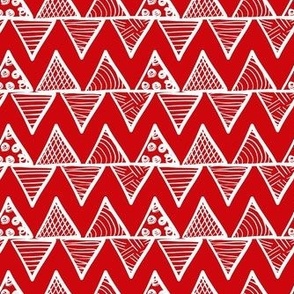 Smaller Scale Tribal Triangle ZigZag Stripes White on Poppy Red