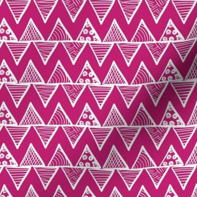 Smaller Scale Tribal Triangle ZigZag Stripes White on Bubblegum Pink 