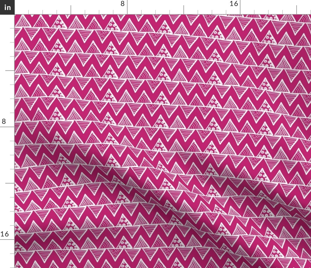 Smaller Scale Tribal Triangle ZigZag Stripes White on Bubblegum Pink 