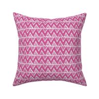 Smaller Scale Tribal Triangle ZigZag Stripes White on Peony Pink 