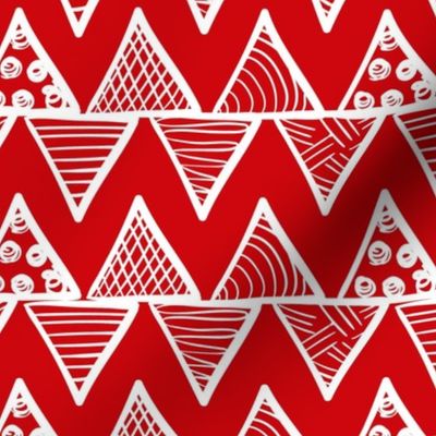 Bigger Scale Tribal Triangle ZigZag Stripes White on Poppy Red
