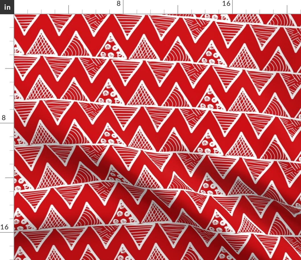 Bigger Scale Tribal Triangle ZigZag Stripes White on Poppy Red