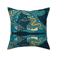 Maximalist Folk Dragons and Enchanted Forest Friends - dark - large - rotated