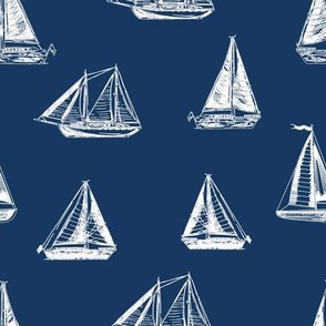 Sailboats-on-Navy, nautical, boats, ocean, boys room, lake house, boat fabric, navy and white