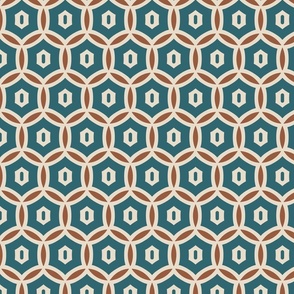 circles and hexagons, blue and brown