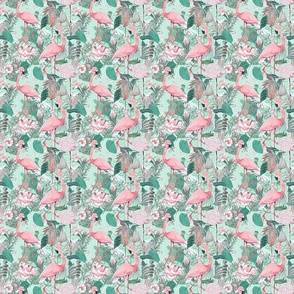 Flamingos on Mint Green