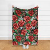 New York State Flower Roses Poppy Red and Emerald Green Large 