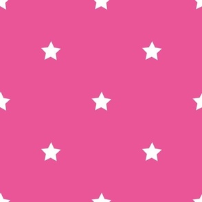 White regular star print on deep pink - large