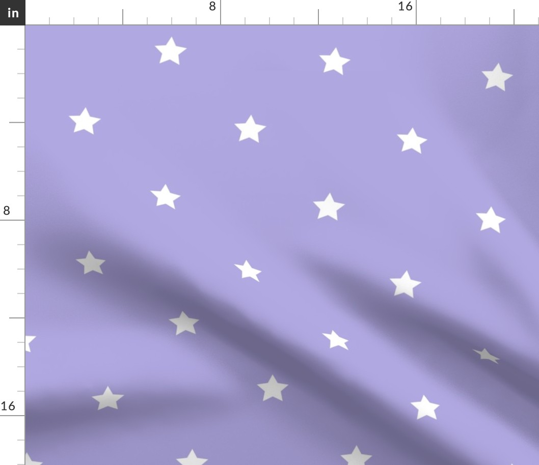White regular star print on lilac - large