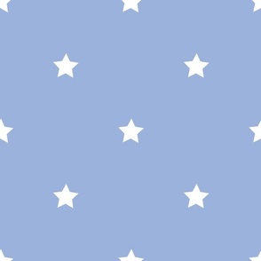 White regular star print on sky blue - large