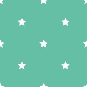 White regular star print on aqua - small