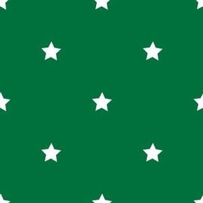 White regular star print on deep green - small
