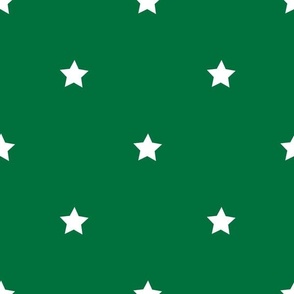 White regular star print on deep green - large