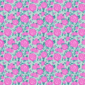Floral romantic roses bright pink teal summer