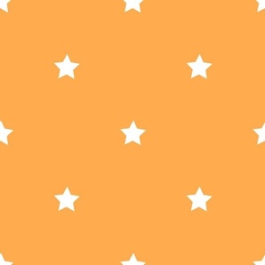 White regular star print on orange - large