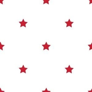 Red regular star print on white - small