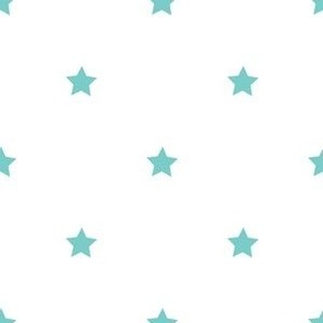 Turquoise regular star print on white - small