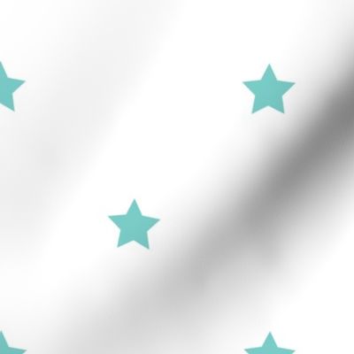 Turquoise regular star print on white - large