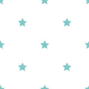 Turquoise regular star print on white - large