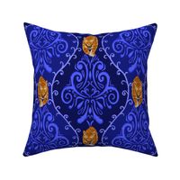 Damask baroque - blue- jaguar- blue background 