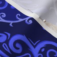 Damask baroque - blue- jaguar- blue background 