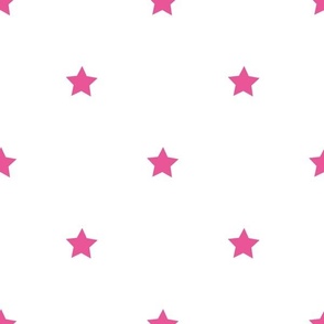 Deep pink regular star print on white - large