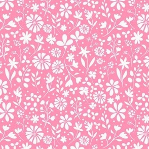 Modern pastel spring floral garden in coral pink and white two tone small scale