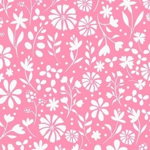 Modern pastel spring floral garden in coral pink and white two tone medium scale