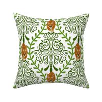 Damask baroque - green- jaguar- white background 