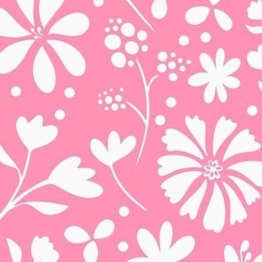 Modern pastel spring floral garden in coral pink and white two tone large scale