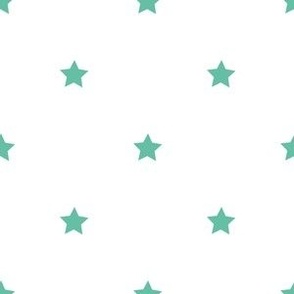 Aqua regular star print on white - small