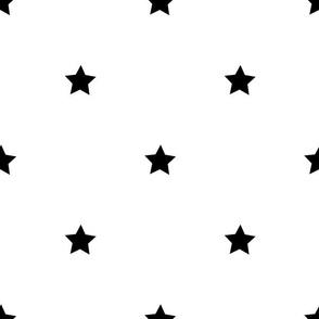 Black regular star print on white - large